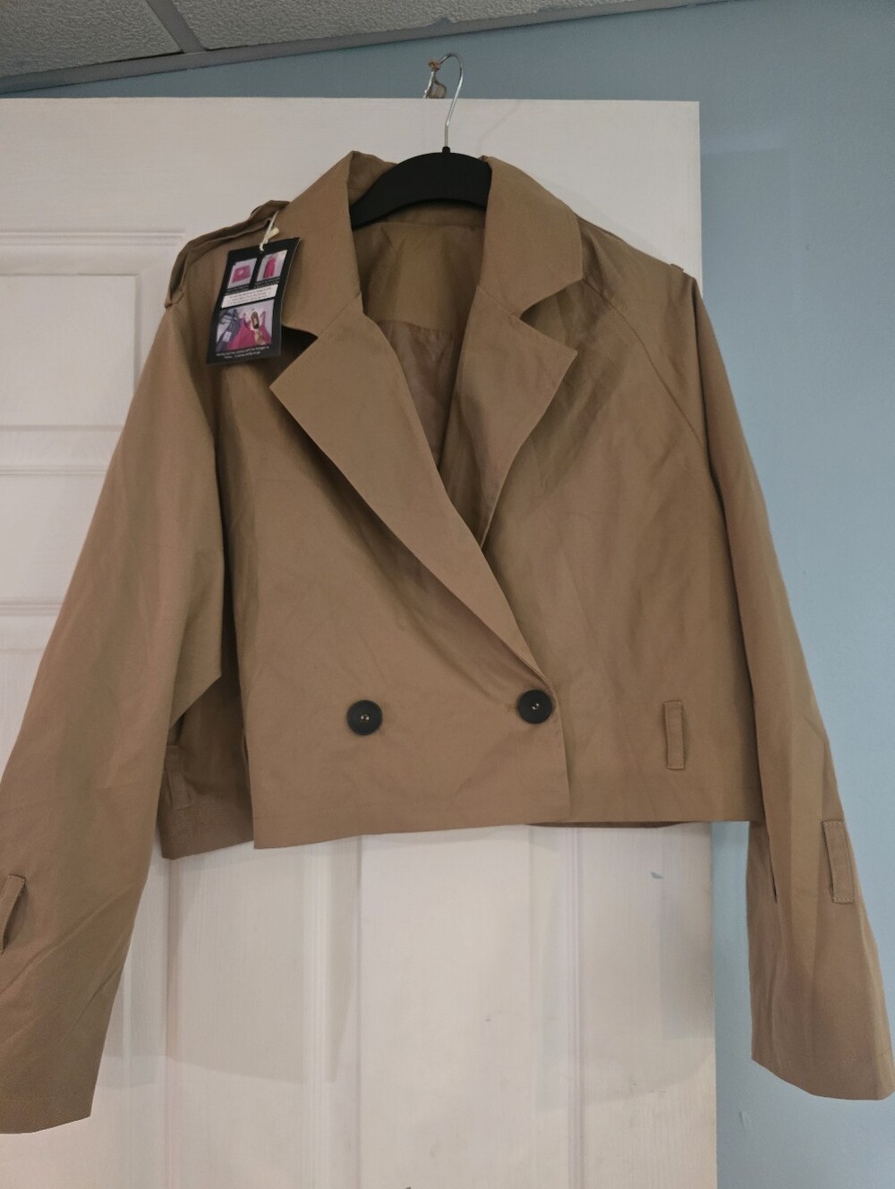 Cropped Double-Breasted Tan Women's Jacket
